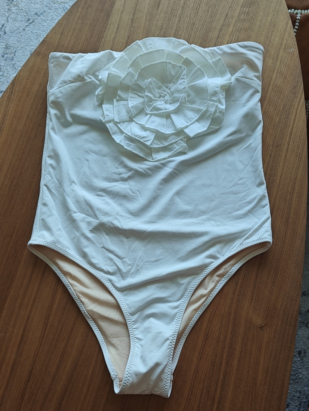 Zara Cream Strapless One-Piece Swimsuit with Ruffle Rosette